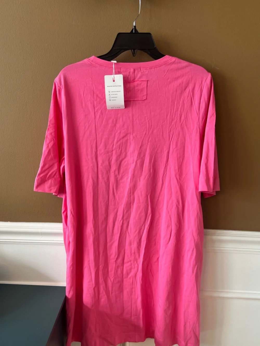 Merokeety Pink Mini T-Shirt Dress Crewneck Short Sleeve Size L Oversized Lounge - Picture 3 of 4